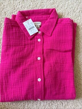 Brand new!!! J Crew Hot Pink Gauze Button-Up Shirt size M 100% cotton